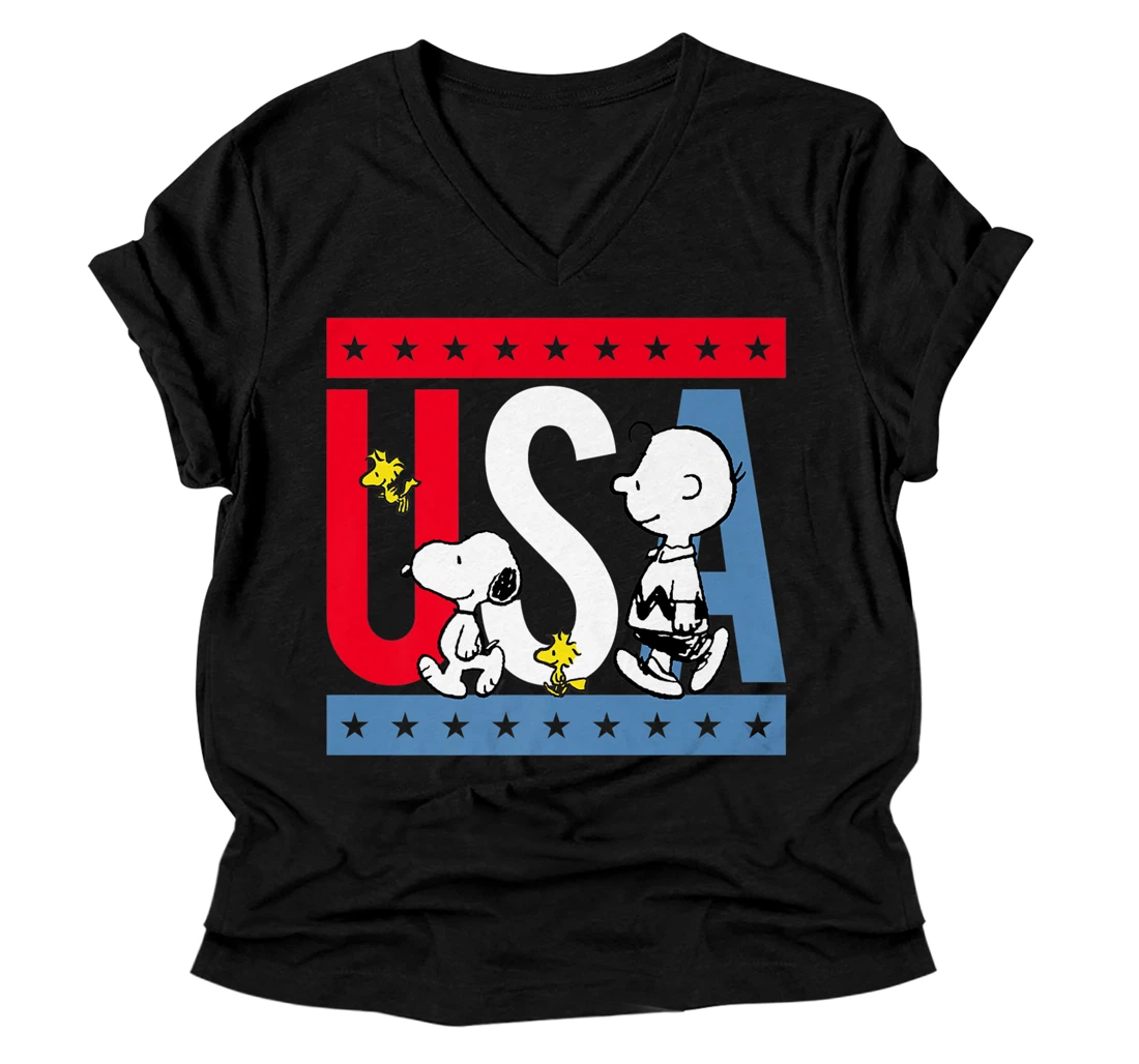 Personalized Peanuts Snoopy Americana red white and blue USA Premium V-Neck T-Shirt