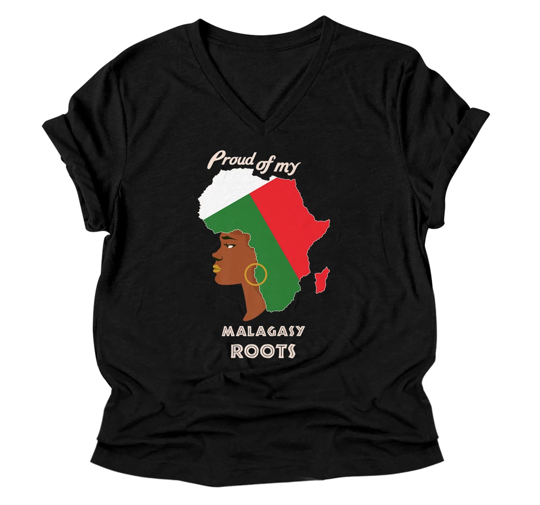 Personalized Proud Malagasy Roots Black History Month Women's Premium V-Neck T-Shirt