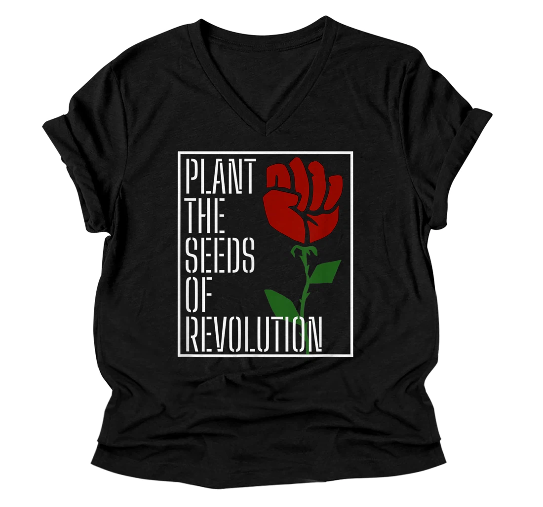 Personalized Peaceful Protest Inspiring Change Quote Socialist Rose Art V-Neck T-Shirt