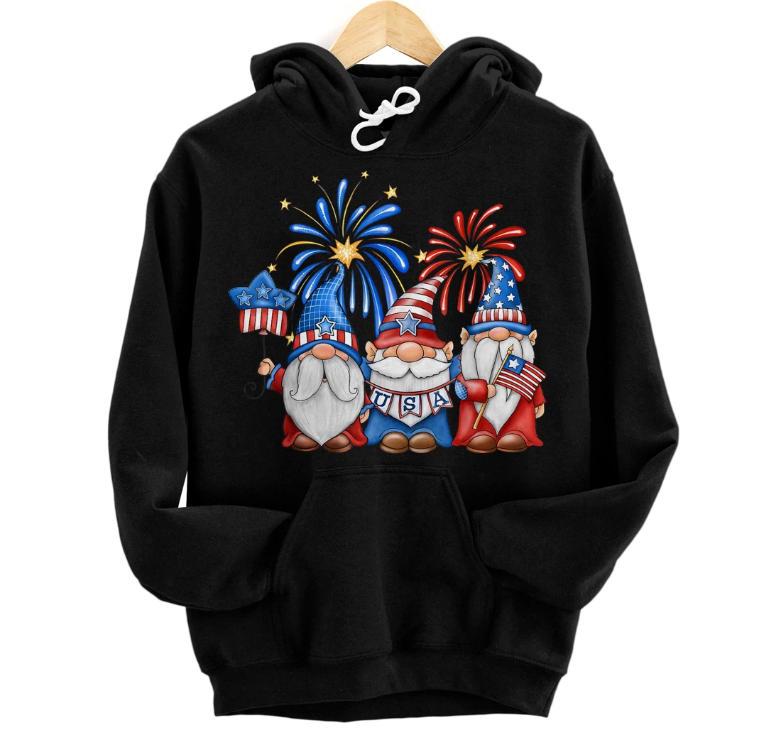 Personalized 4th Of July American Gnomes Celebrating Independence Day Pullover Hoodie