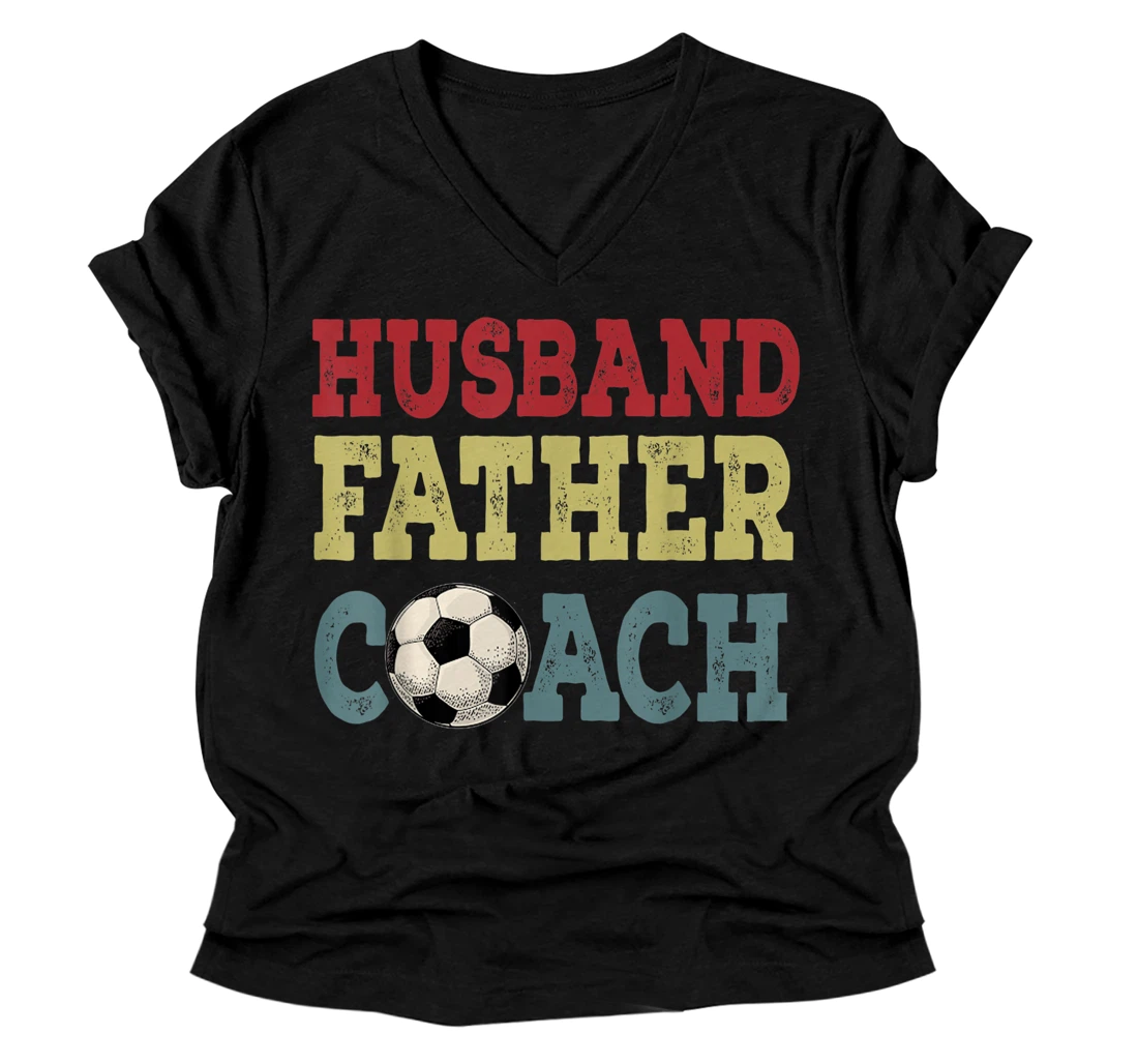 Personalized Vintage Husband Father Coach Happy Father's Day Football V-Neck T-Shirt