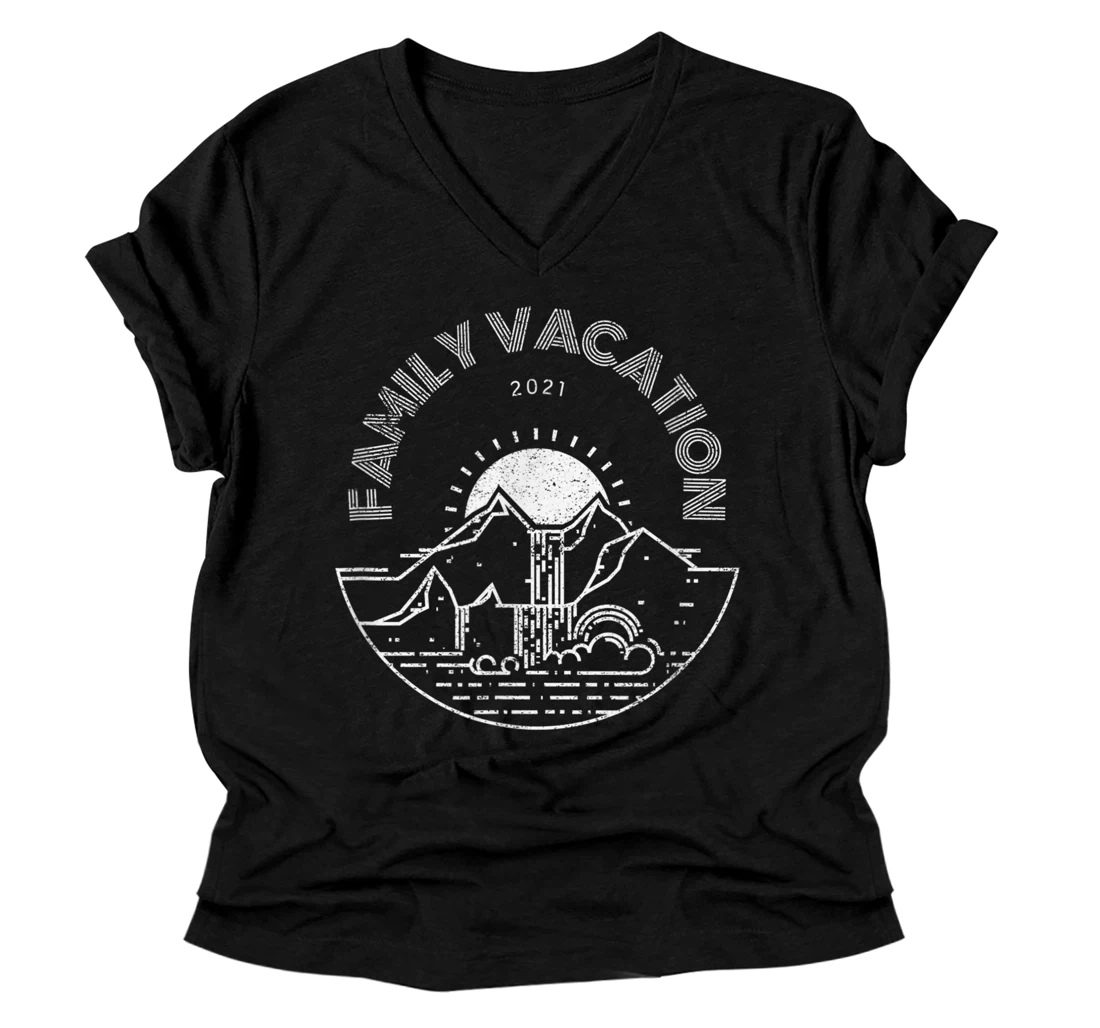 Personalized Family Vacation 2021, Mountains and camping, Family Trip V-Neck T-Shirt