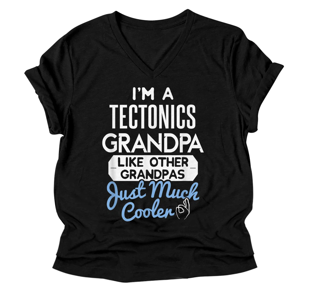 Personalized Cool Fathers Day V-Neck T-Shirt Tectonics Grandpa V-Neck T-Shirt