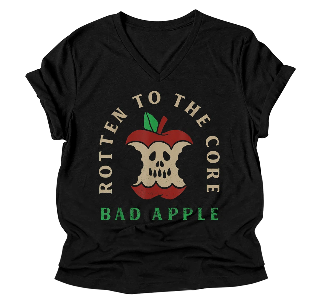 Personalized Bad to the Core - Rotten Apple V-Neck T-Shirt