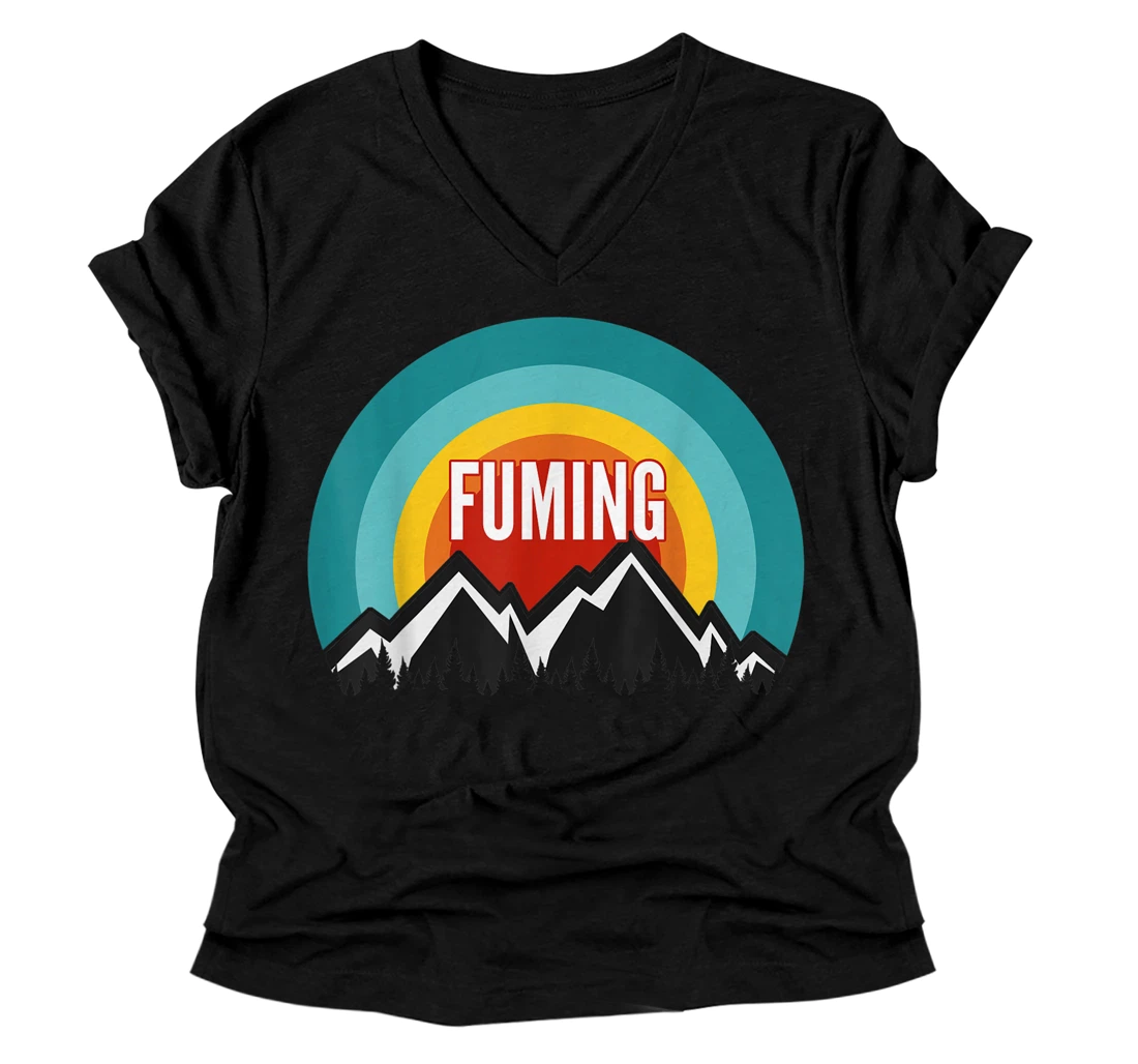 Personalized Fuming, Vintage Retro Sunset Design V-Neck T-Shirt