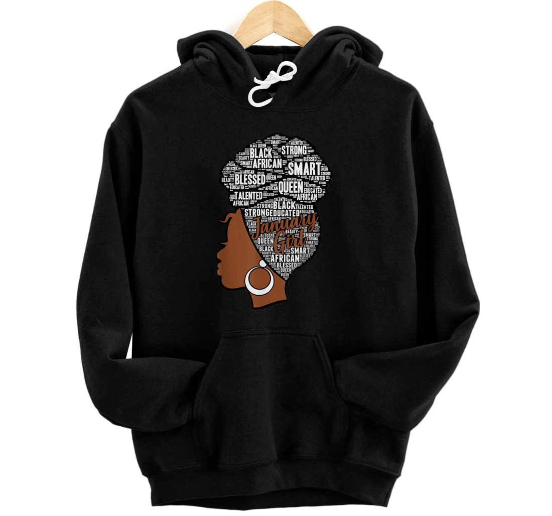 Personalized African January Girl Natural Hair Afro Words Pullover Hoodie