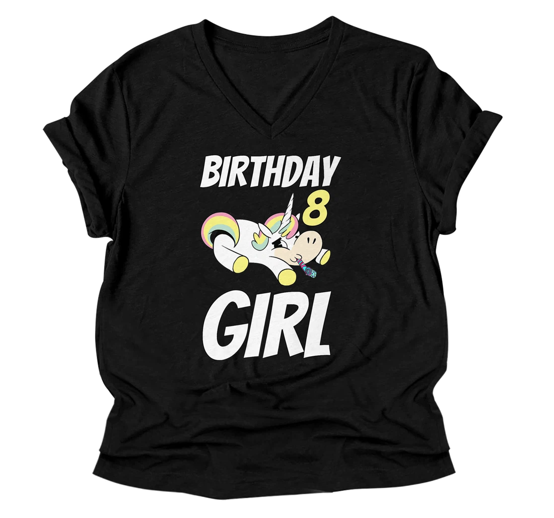 Personalized Kids Its My 8th Anniversary Unicorn for girls Cute Unicorn Premium V-Neck T-Shirt