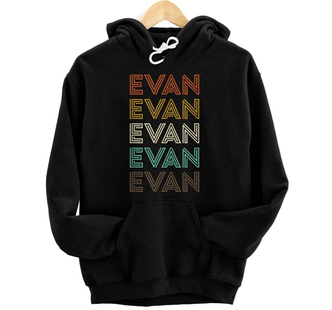 Personalized Evan Name, Retro Design Pullover Hoodie