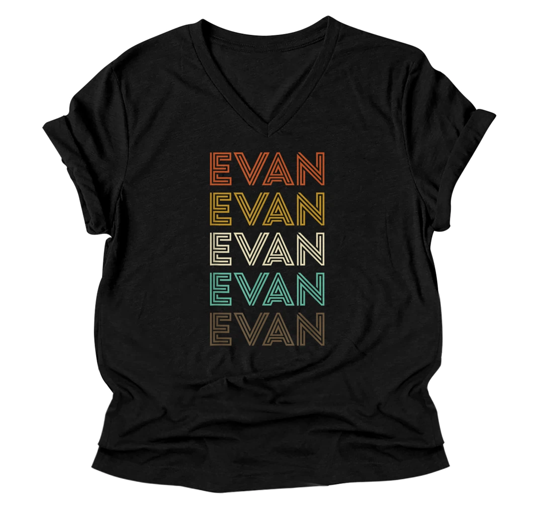 Personalized Evan Name, Retro Design V-Neck T-Shirt
