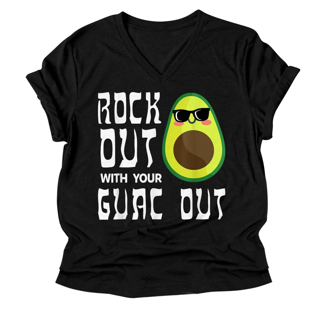 Personalized Avocado Rock Guac Out Workout Gym Lover Personal Trainer V-Neck T-Shirt