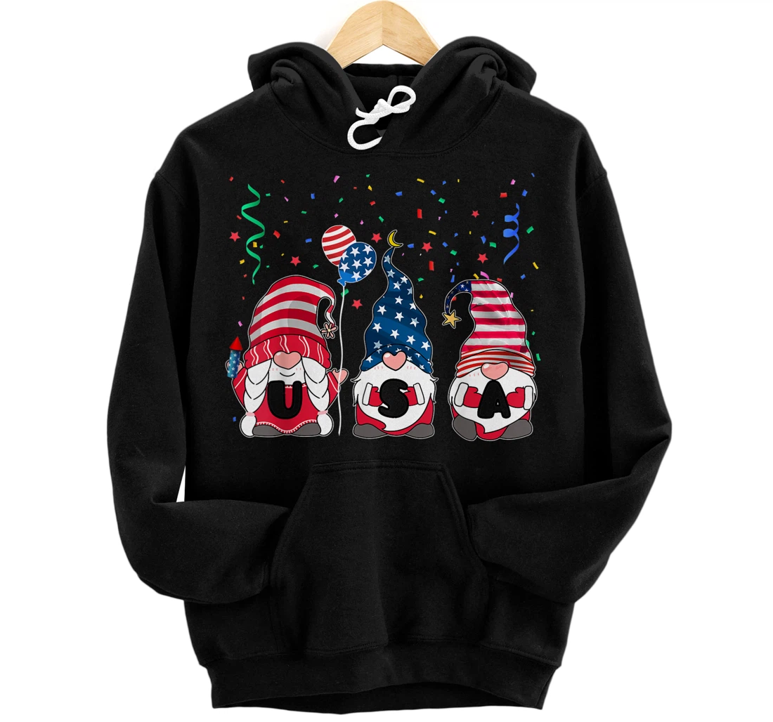 Personalized Three Gnomes Celebrating Independence USA Day 4th Of July Pullover Hoodie