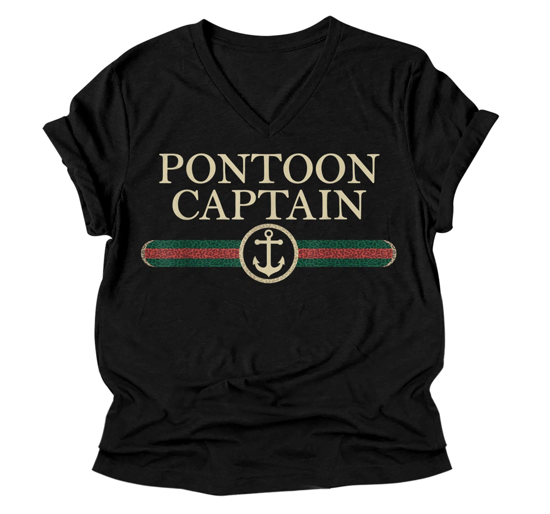 Personalized Funny Pontoon Boat Captain Tee Anchor Boat V-Neck T-Shirt