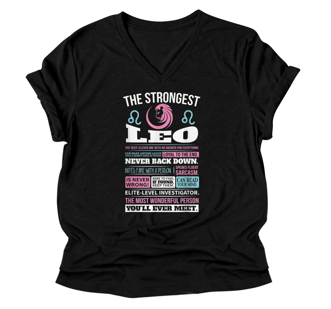 Personalized The Strongest LEO Zodiac Never Back Down | Best LEO V-Neck T-Shirt