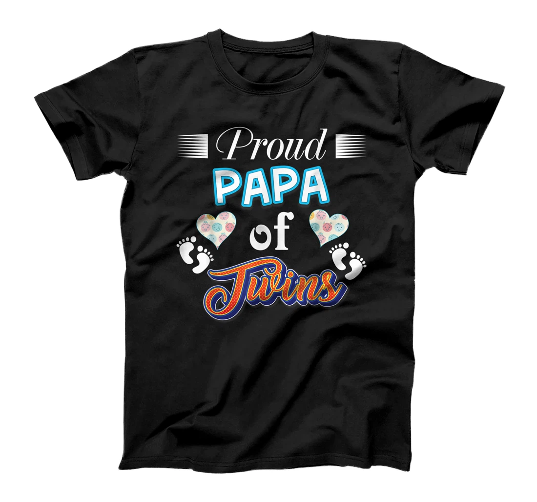 Proud Papa Of Twins Father Day Heart Footprint Dad Daddy T-Shirt, Women T-Shirt