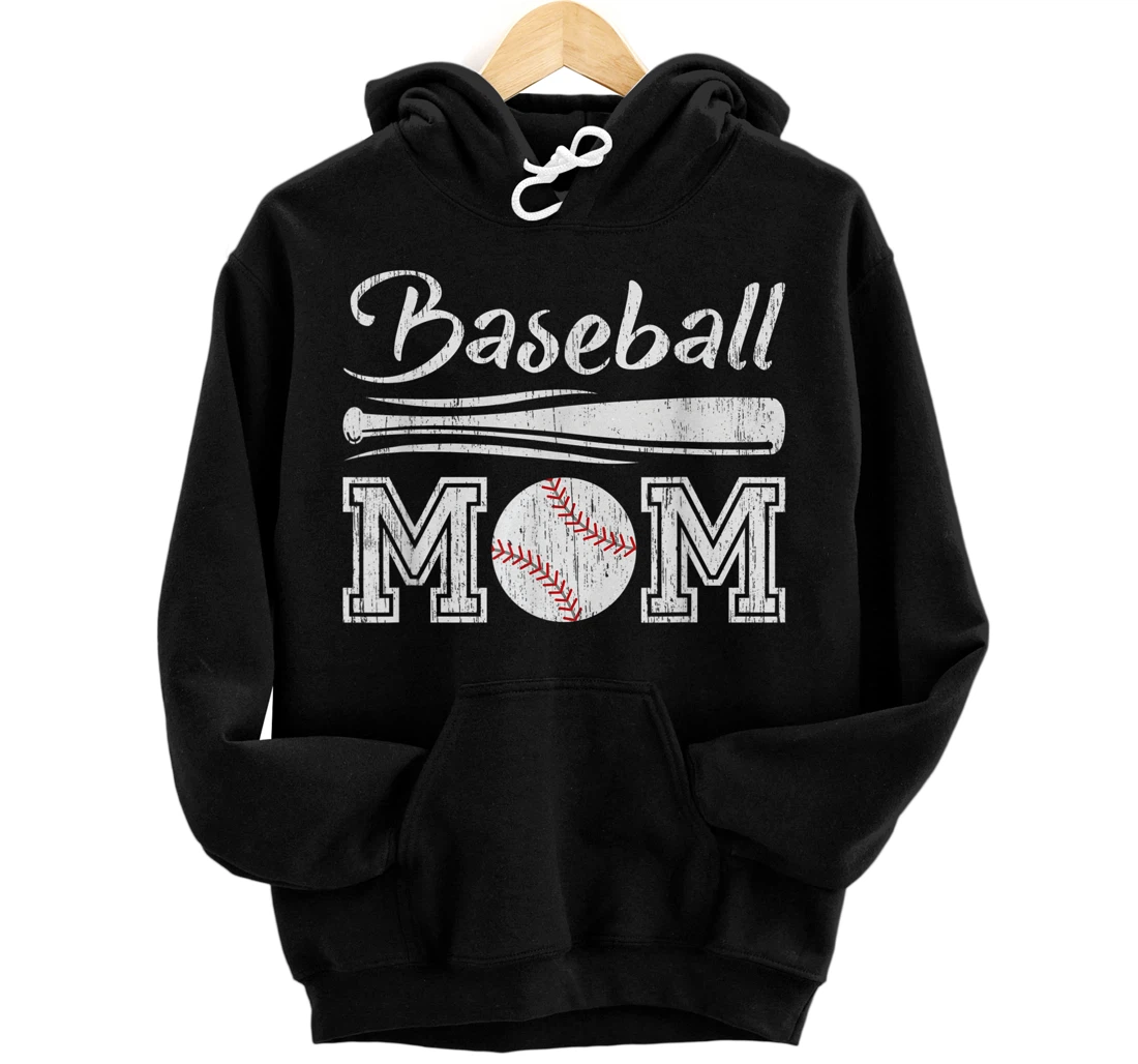 Vintage Baseball Mom Funny Distressed Baseball Mother’s Day Pullover Hoodie