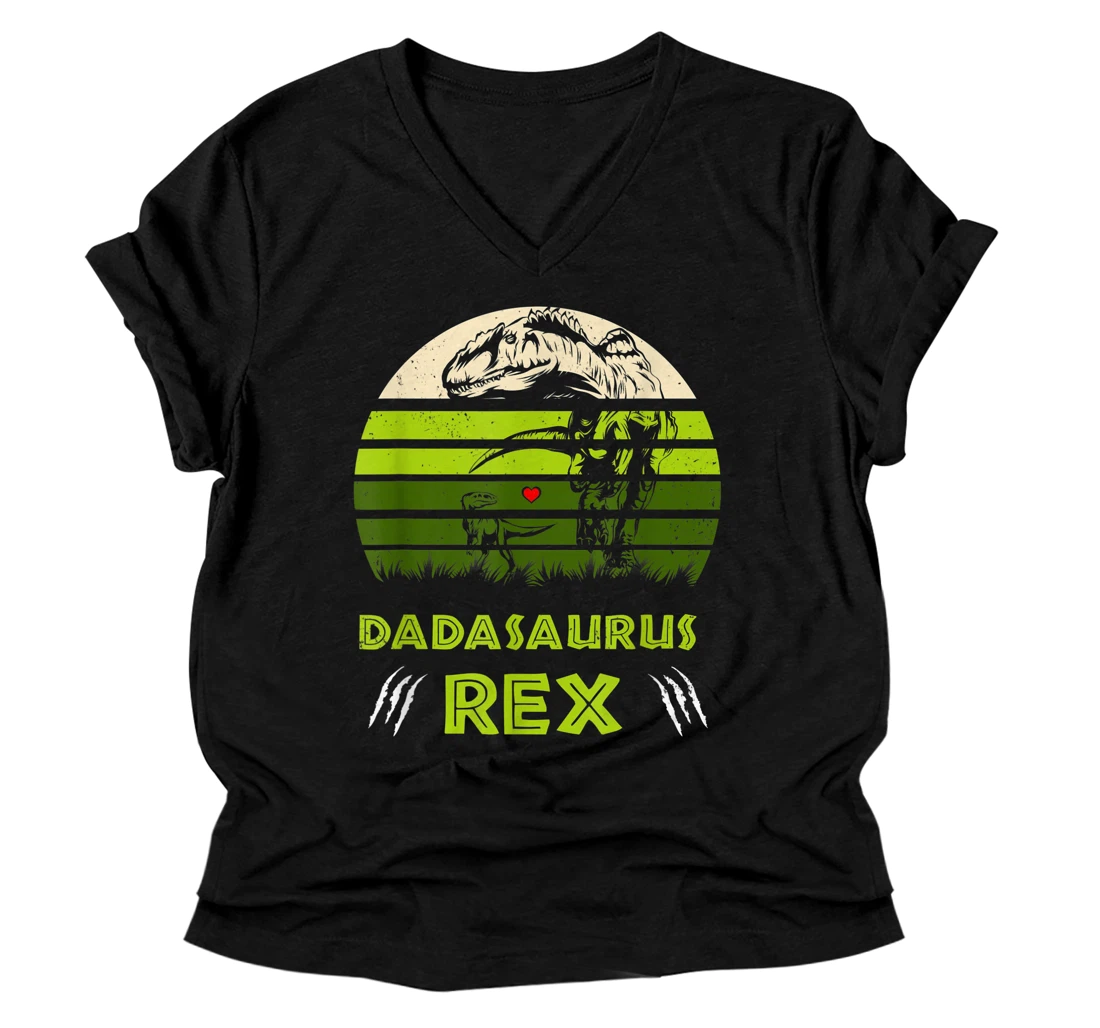 Dadasaurus Rex Dinosaur Father's Day V-Neck T-Shirt