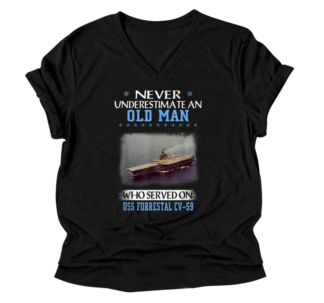 USS Forrestal CV-59 Aircraft Carrier Veterans Day Father Day V-Neck T-Shirt