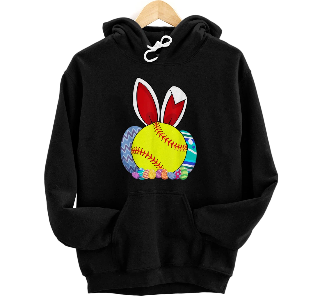 Cute Softball Easter Egg Bunny Shirt For Kids Boys Toddler Pullover Hoodie