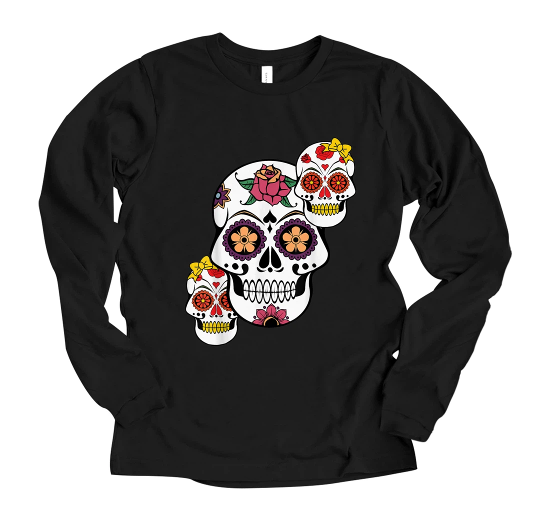 Sugar Skull Family Mothers Day Fathers Day Day of the Dead Long Sleeve T-Shirt