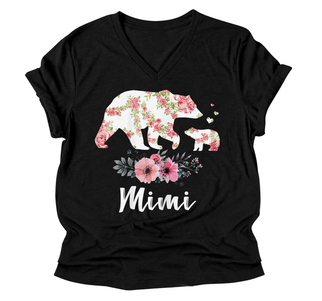 Womens Mimi Bear Mothers Day V-Neck T-Shirt