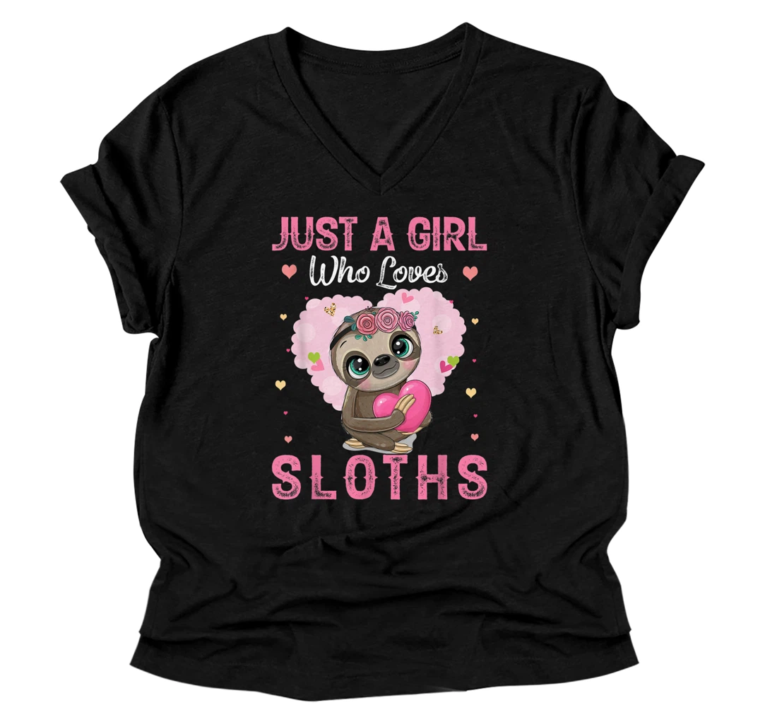 Just a Girl Who Loves Sloths V-Neck T-Shirt Lover sloth animal V-Neck T-Shirt