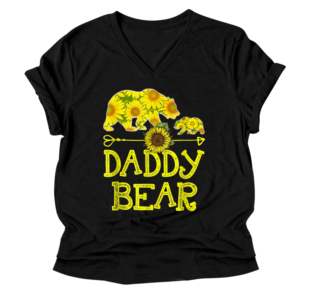 Daddy Bear Sunflower V-Neck T-Shirt Funny Mother Father Gift T-Sh V-Neck T-Shirt