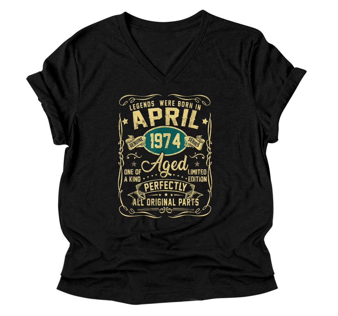 Personalized Legends Were Born In April 1974 47Th Birthday Gifts V-Neck T-Shirt