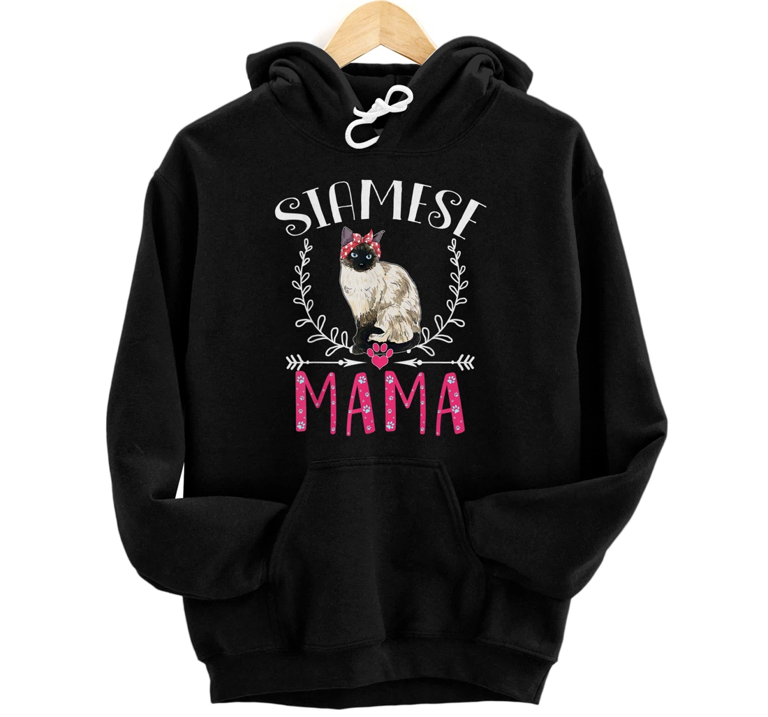 Personalized Cute Siamese Cat, Funny Siamese Mama Gift Womens Mother Day Pullover Hoodie