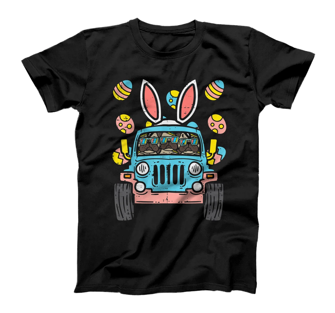 Personalized Pugs Monster Truck Bunny Ears Eggs Easter Egg Hunt Boys Kids T-Shirt, Women T-Shirt