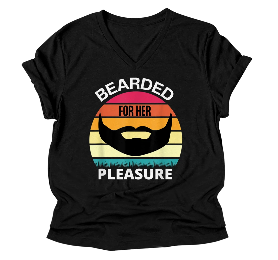 Personalized Bearded For Her Pleasure Funny V-Neck T-Shirt V-Neck T-Shirt