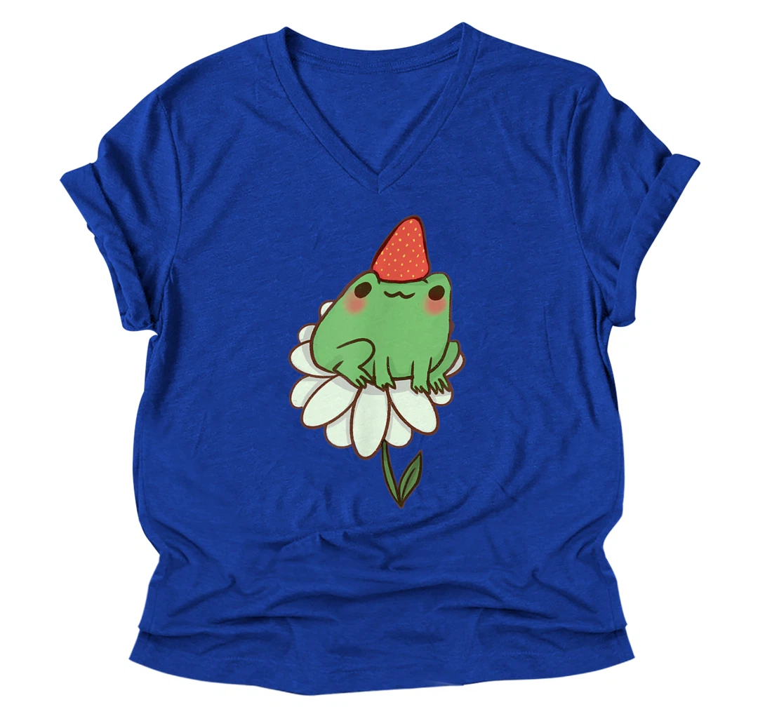 Cottagecore Aesthetic Cute Kawaii Frog Strawberry Hat T-Shirt