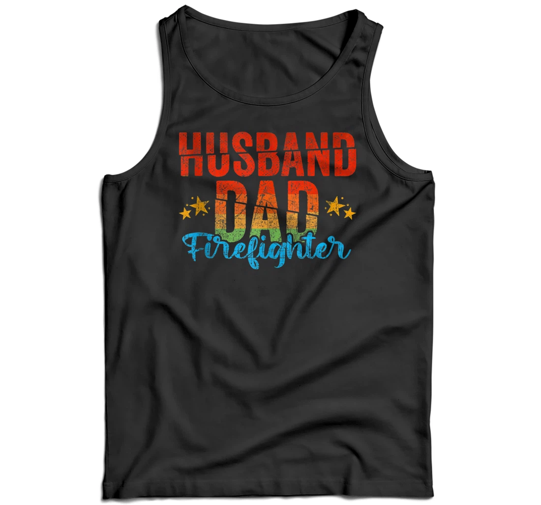 Mens Husband Dad Firefighter Father's Day Retro Vintage Tank Top