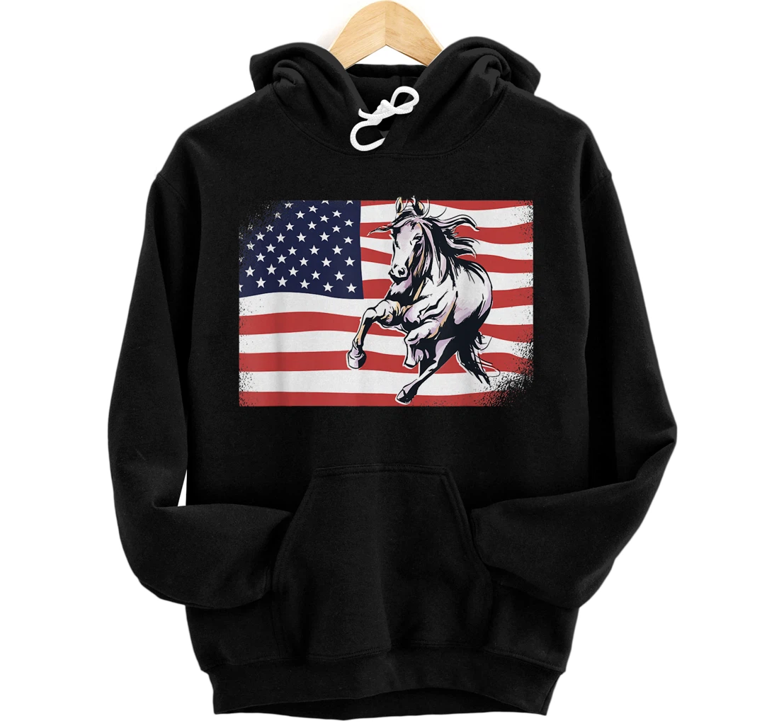 Personalized American Flag Horse 4Th Of July Patrioticic Pullover Hoodie