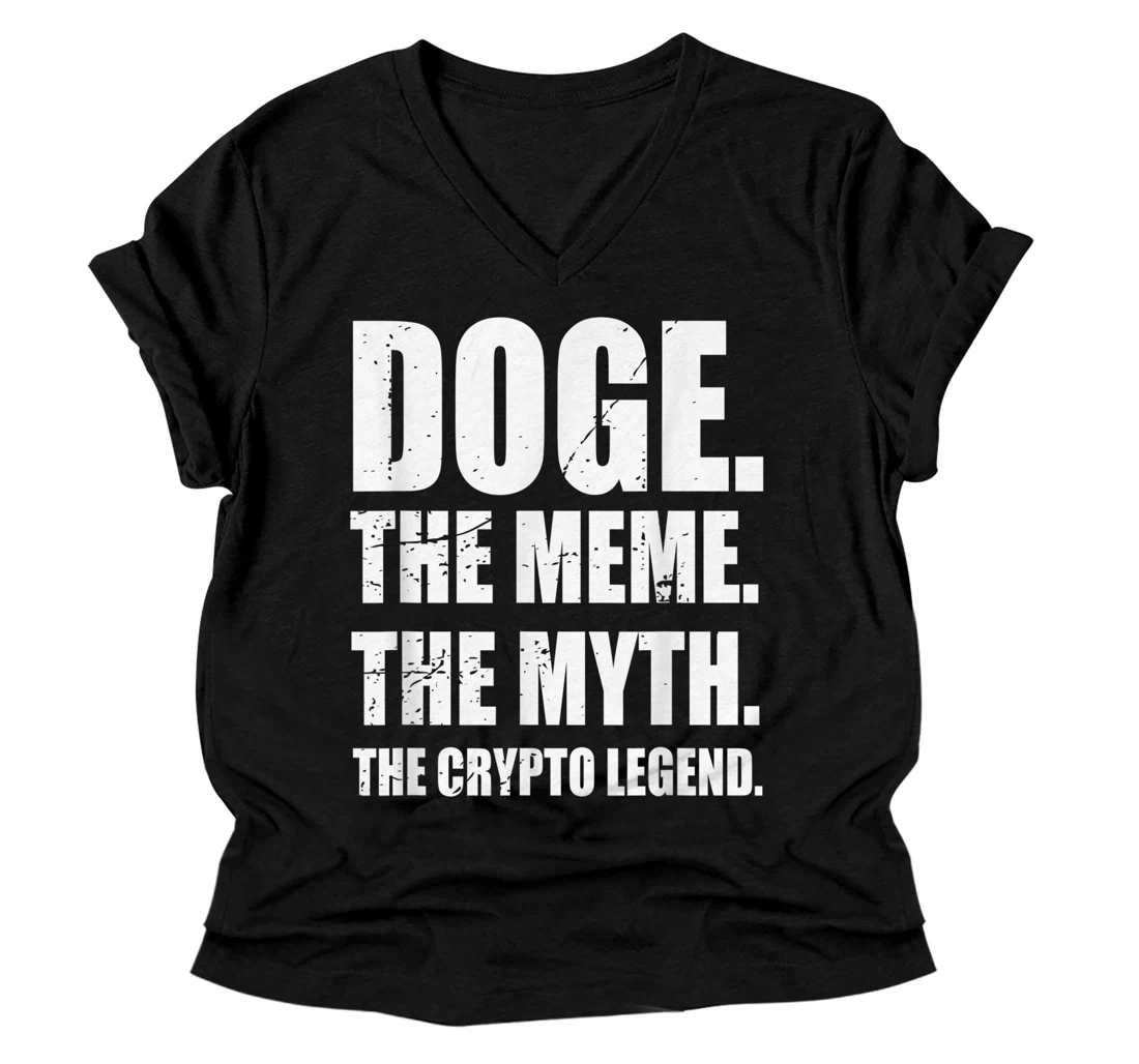 Distressed Dogecoin Shirt, Doge The Meme The Myth The Crypto V-Neck T-Shirt