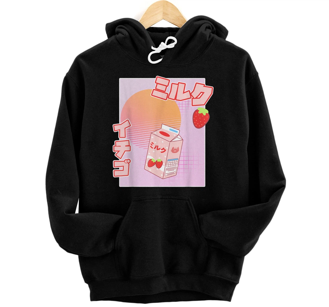 Kawaii Strawberry Milk Cute Chibi Pastel Japanese Design Front and Back Print Pullover Hoodie