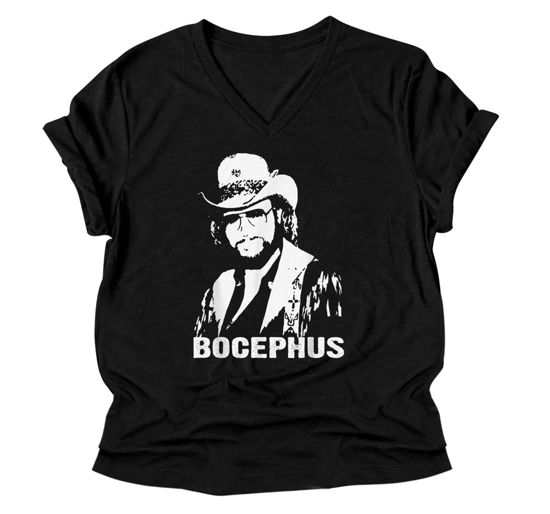 Black and White Hank Jr Art Williams Musician Funny Bocephus V-Neck T-Shirt