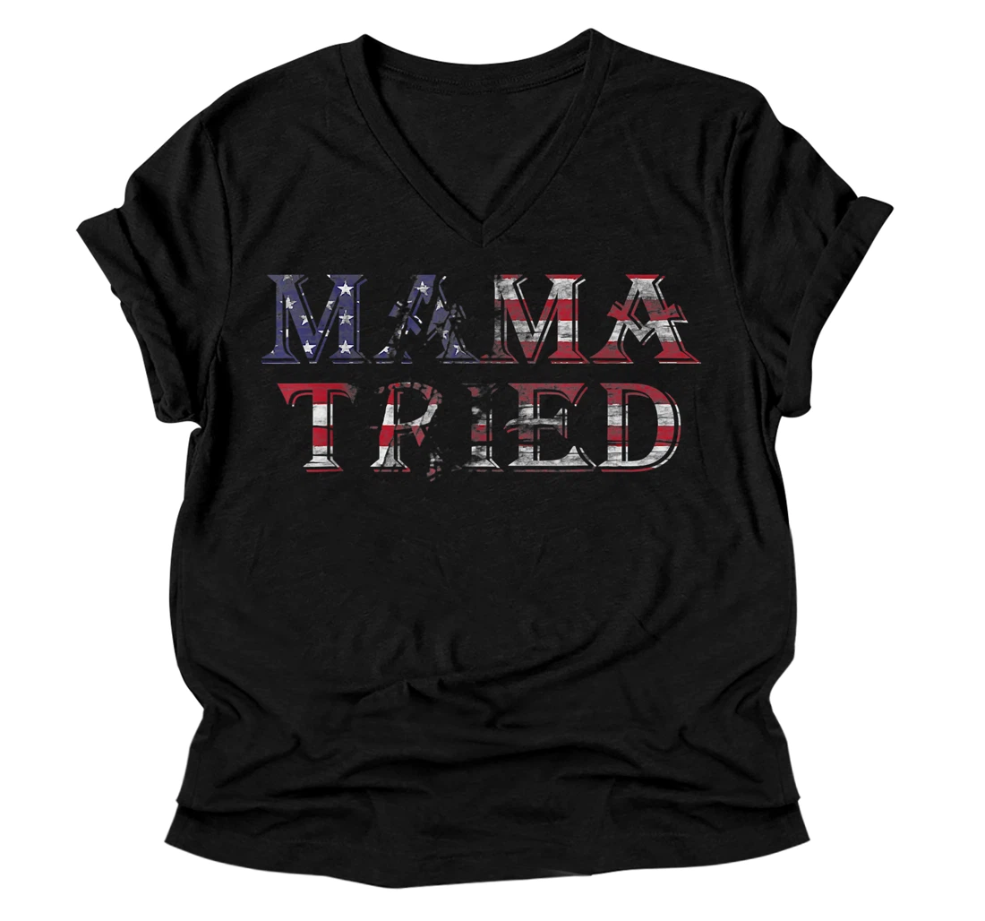 Mama Tried Country Music Lyric USA Flag Retro Grunge Redneck V-Neck T-Shirt