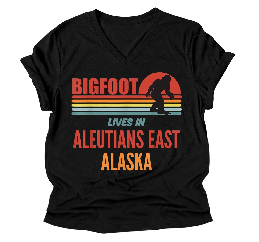 Bigfoot Sighting In Aleutians East Borough Alaska V-Neck T-Shirt