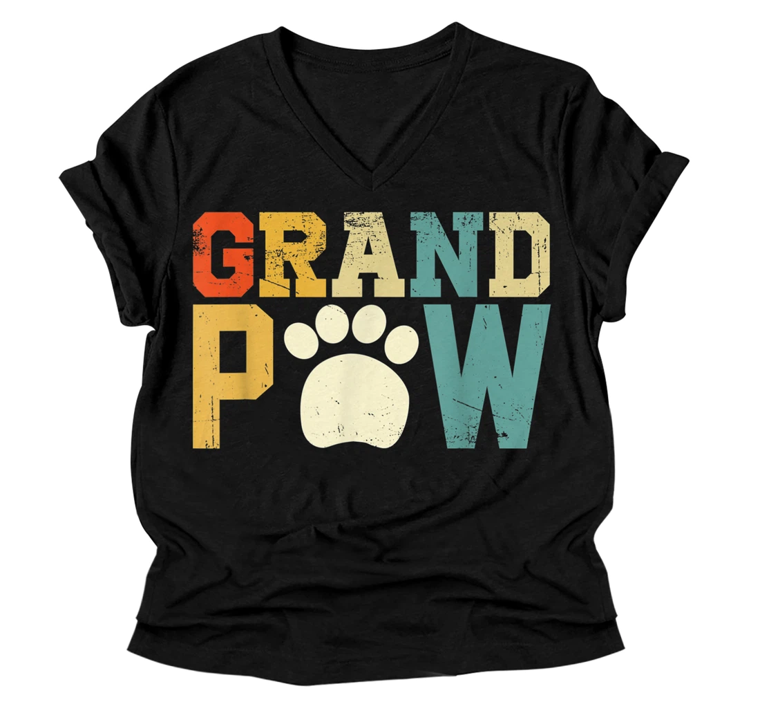 Grand Paw Funny Vintage Dog Lover Grandpaw, Grandpa, Father V-Neck T-Shirt