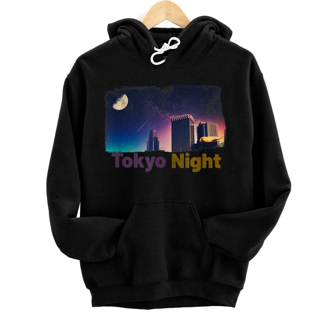 Tokyo Night - Tokyo Japan Cityscape - Japanese Retro Vintage Front and Back Print Pullover Hoodie