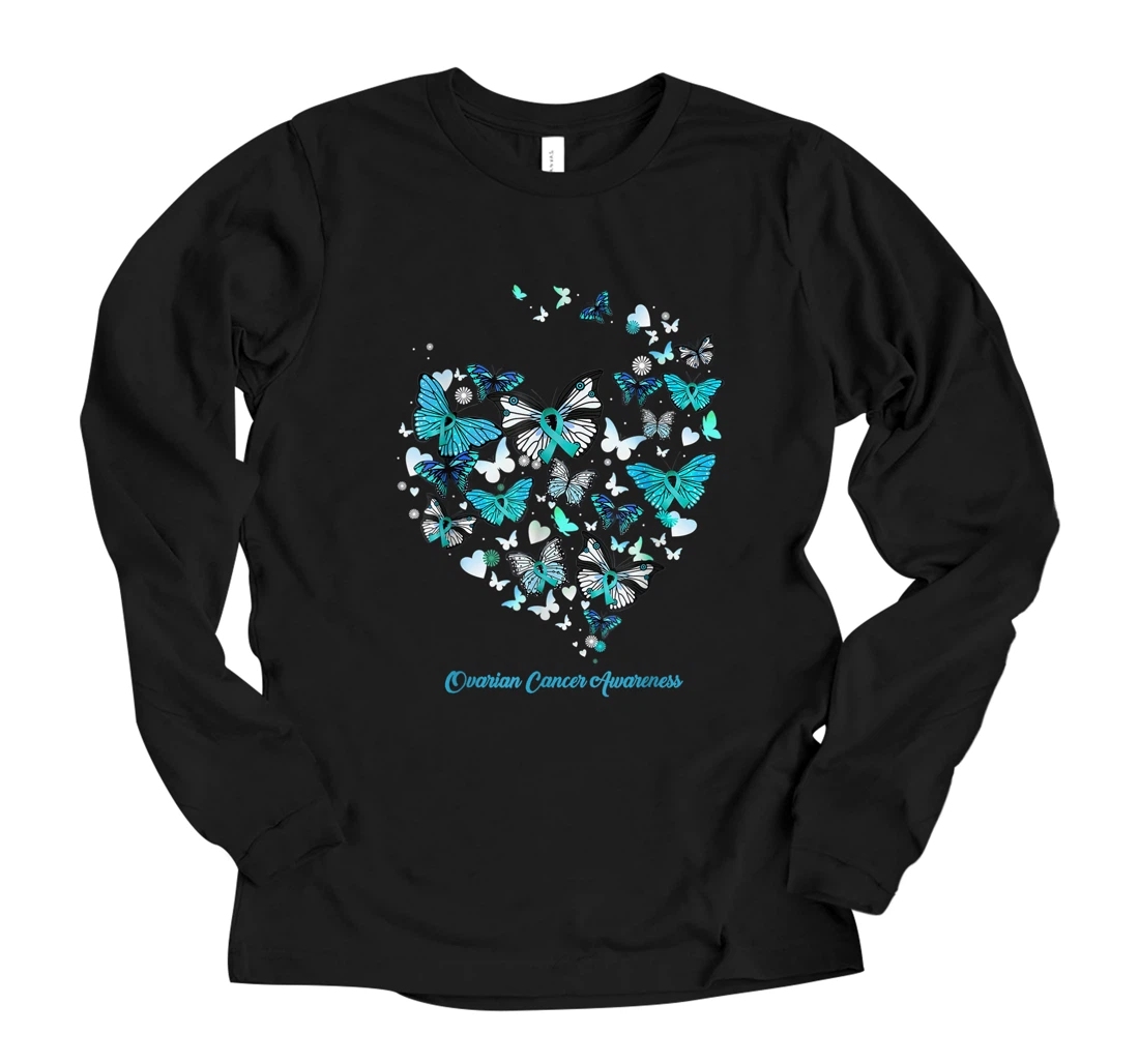 Butterfly Blue Heart - Ovarian Cancer Awareness Long Sleeve T-Shirt