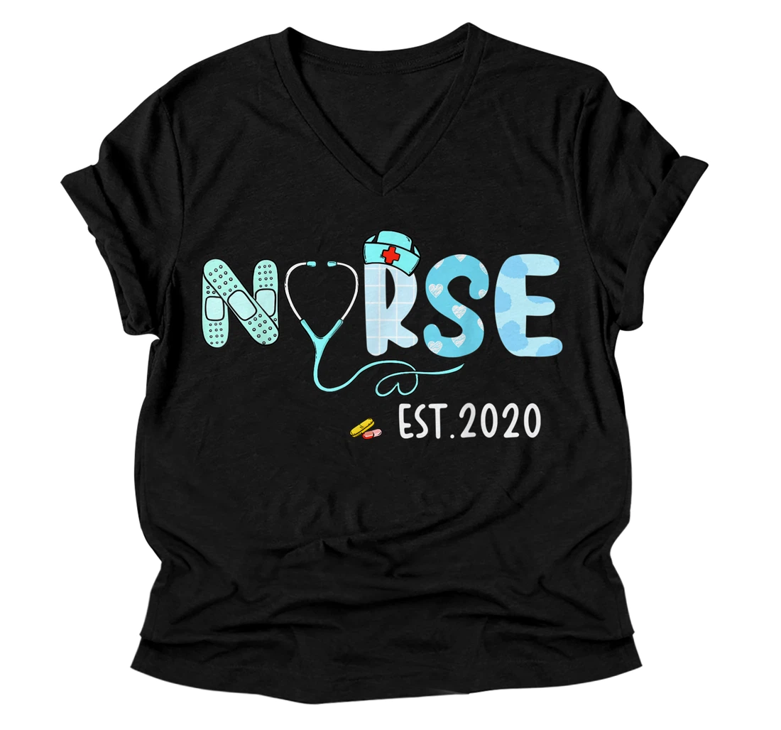 Nurse Est 2021 RN Nursing School Graduation, Graduate V-Neck T-Shirt