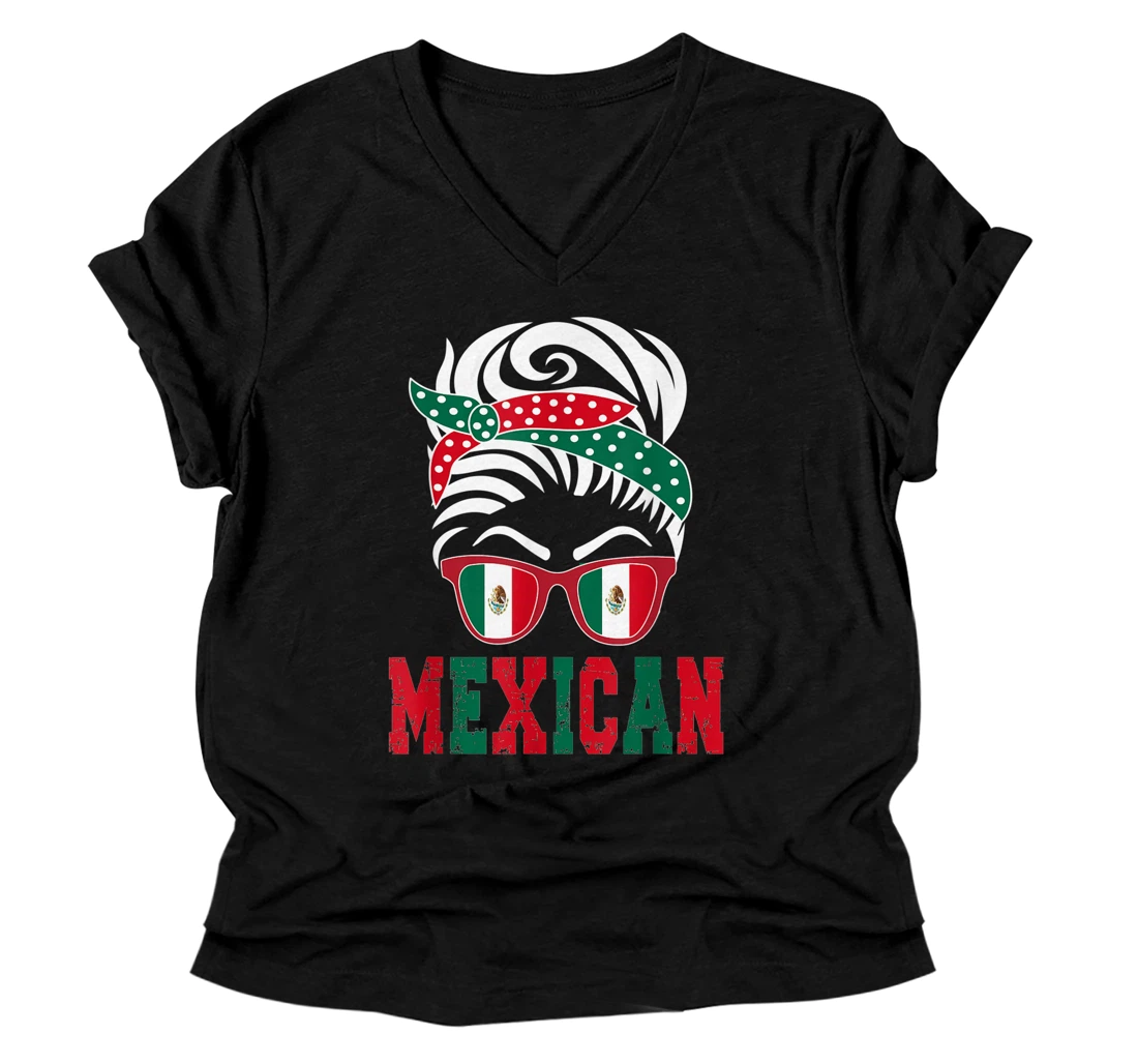 Mexico flag Mexican girl V-Neck T-Shirt