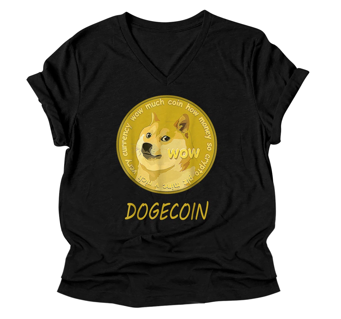 Dogecoin To the Moon Shirt Cool Doge Coin Crypto Currency V-Neck T-Shirt