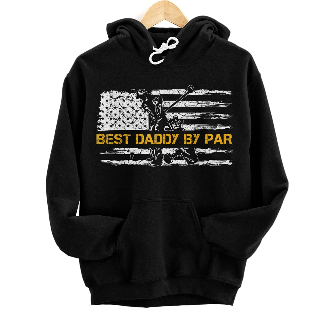 Vintage US American Flag Best Daddy By Par Golfer Silhouette Front and Back Print Pullover Hoodie