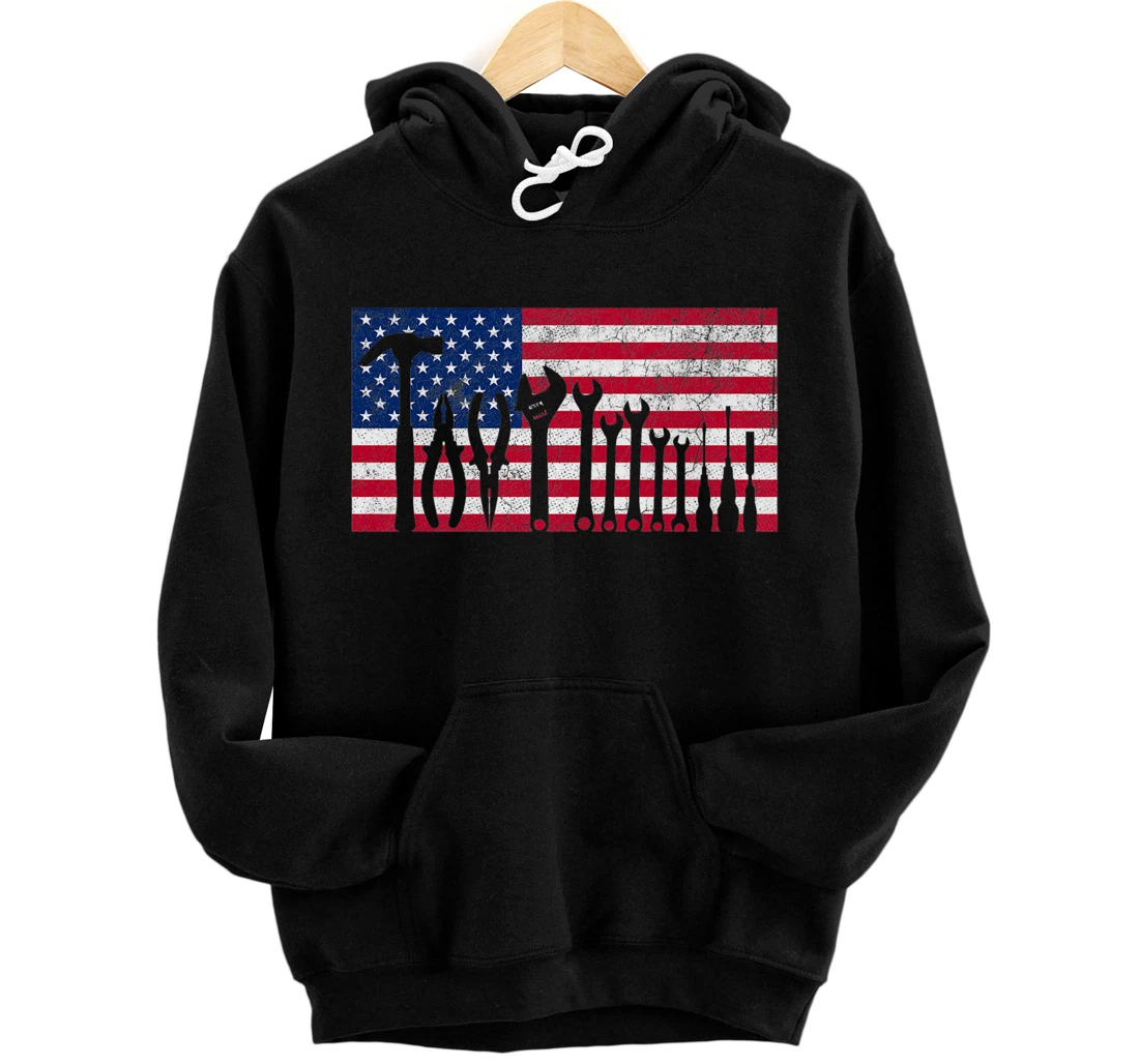 Tools Dad Father's Day 4th of July American Flag USA America Premium Front and Back Print Pullover Hoodie