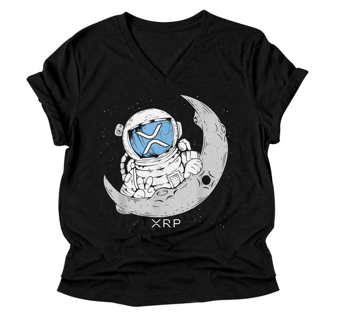 Crypto Meme - XRP Cryptocurrency - Astronaut Moon - XRP V-Neck T-Shirt