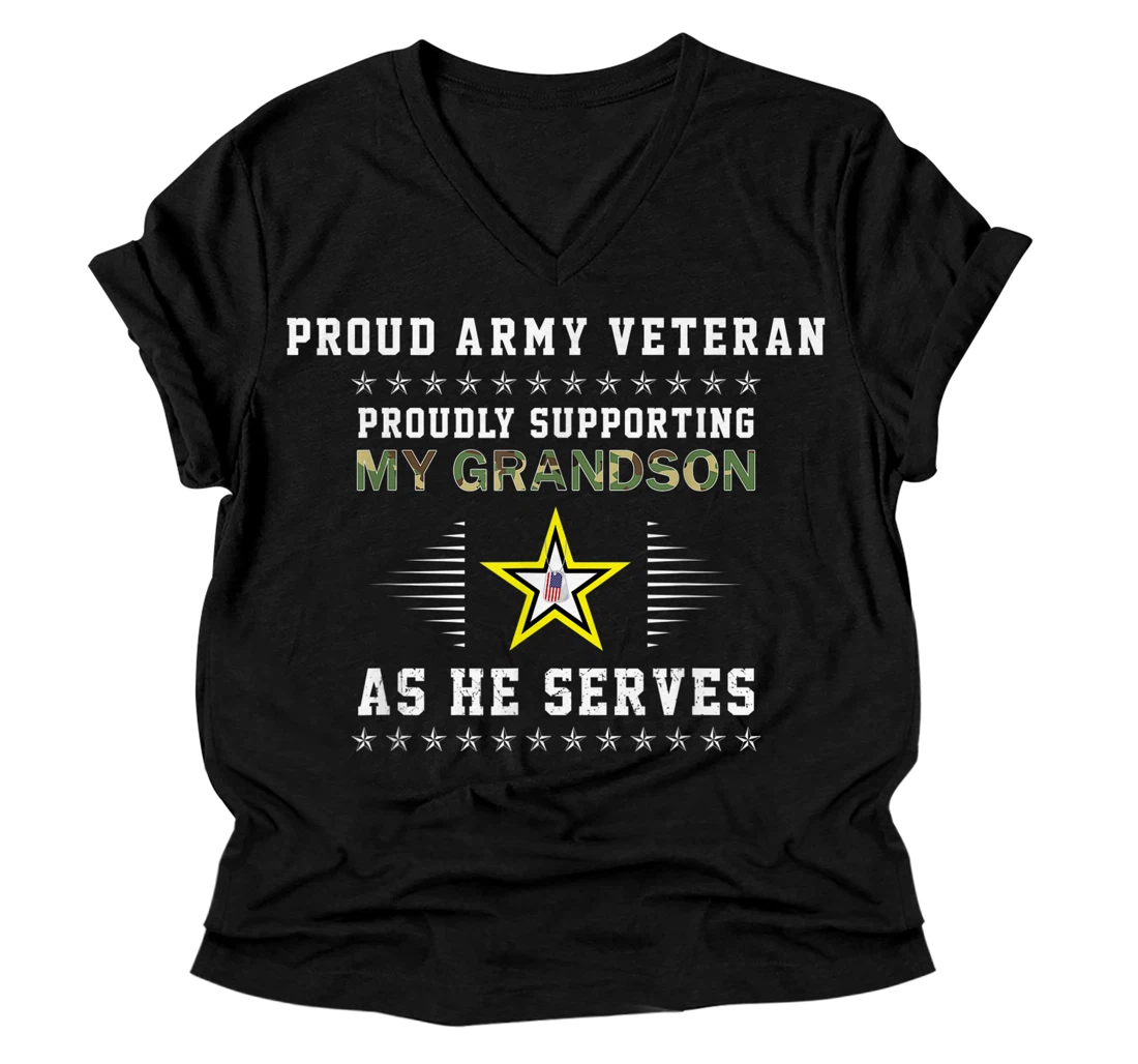 Mens Proudly Supporting Grandson As He Serves-Proud Army Veteran V-Neck T-Shirt