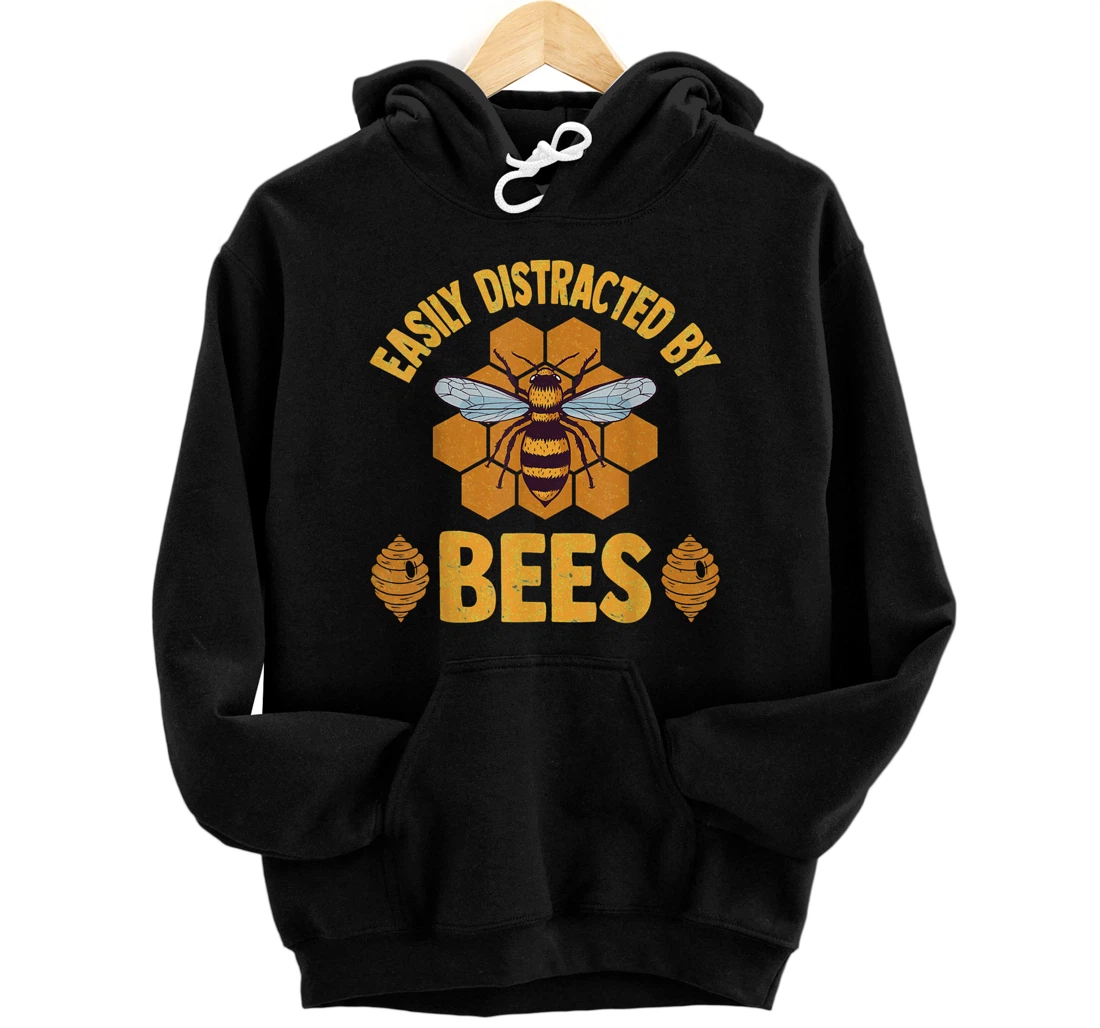 Beekeeper Easily Distracted By Bees Apiarist Beekeeping Front and Back Print Pullover Hoodie