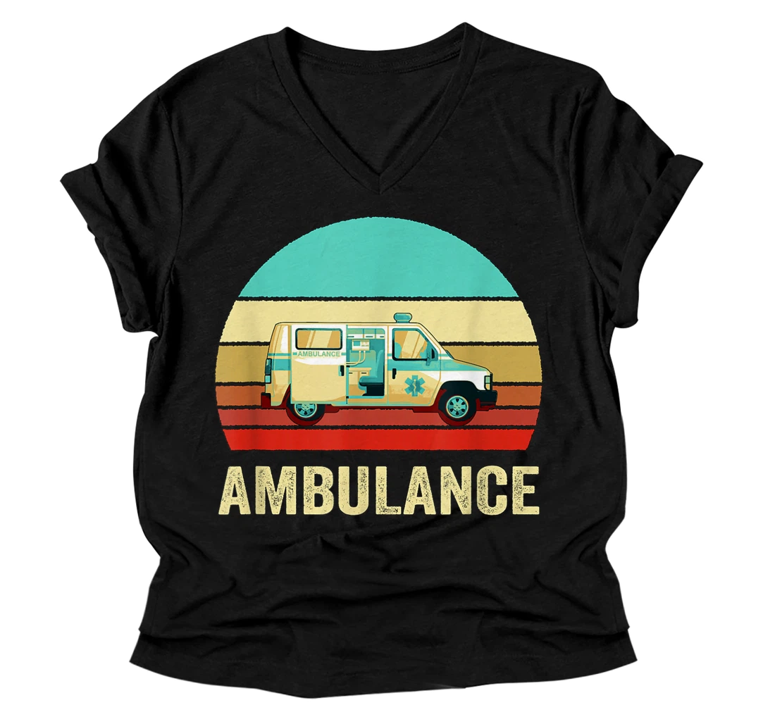 Vintage Retro Style Sunset Ambulance V-Neck T-Shirt